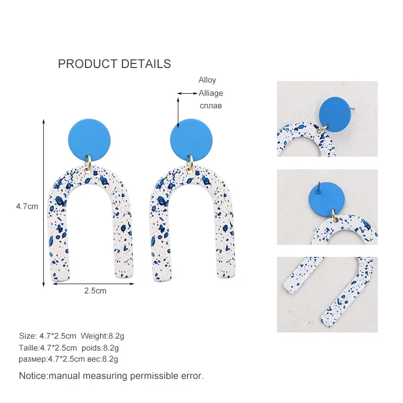 Женские серьги-капли с краской розовый/голубой цвет сплав массивные серьги