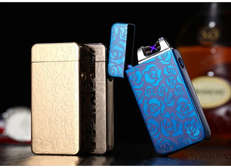 Модная металлическая ультратонкая плазменная USB-зажигалка с двойной импульсной