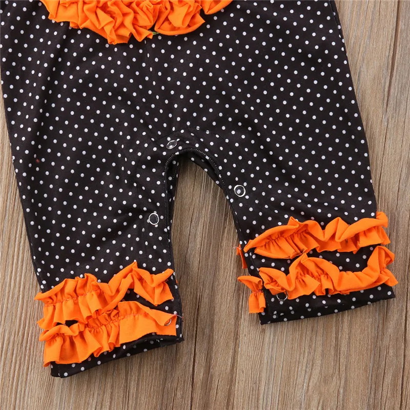 

2018 Newborn Toddler Baby Girls Boy Polka Dots Harem Romper Pumpkin Jumpsuit Playsuit Clothes Halloween Autumn