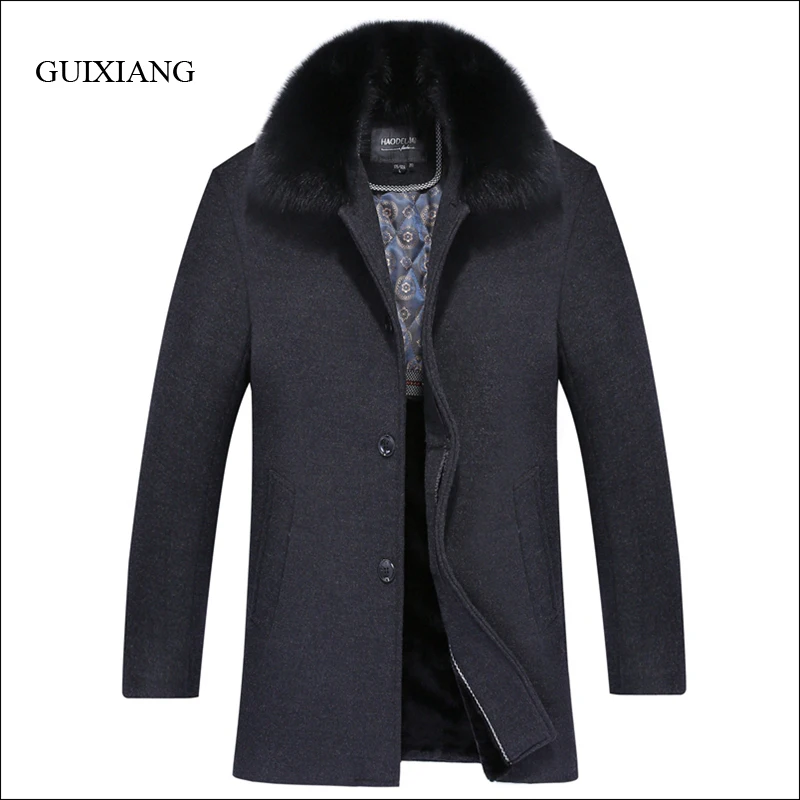 

2017 New Arrival Winter style men boutique wollen coat business casual single breasted cotton collar solid slim men overcoat