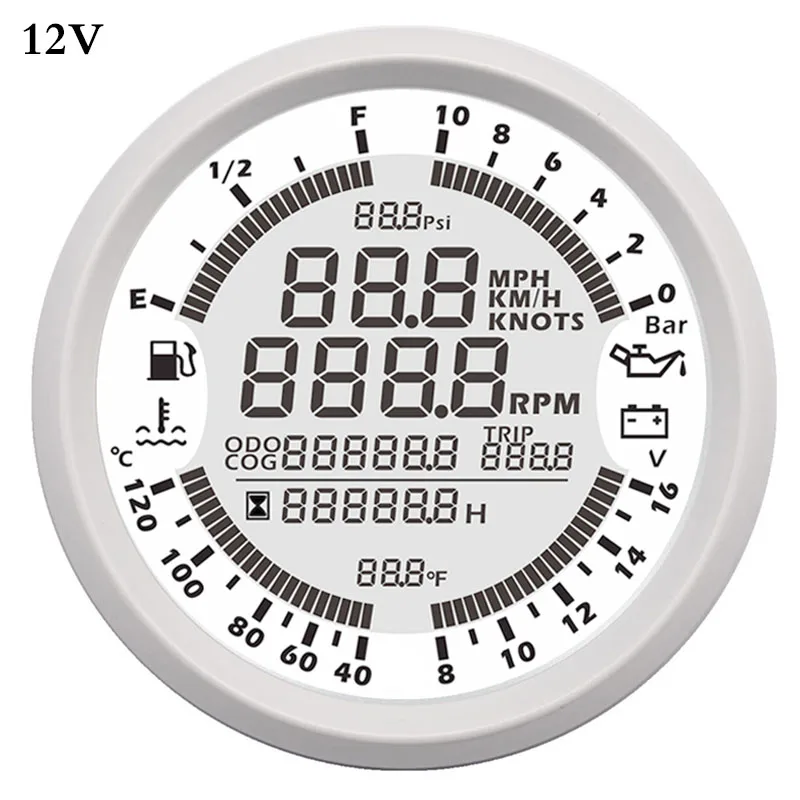 12v Морской катер цифровой gps Спидометр Тахометр для авто мотор 12 В 24 В уровень топлива температура воды 6 в 1 Многофункциональный манометр - Цвет: 12v