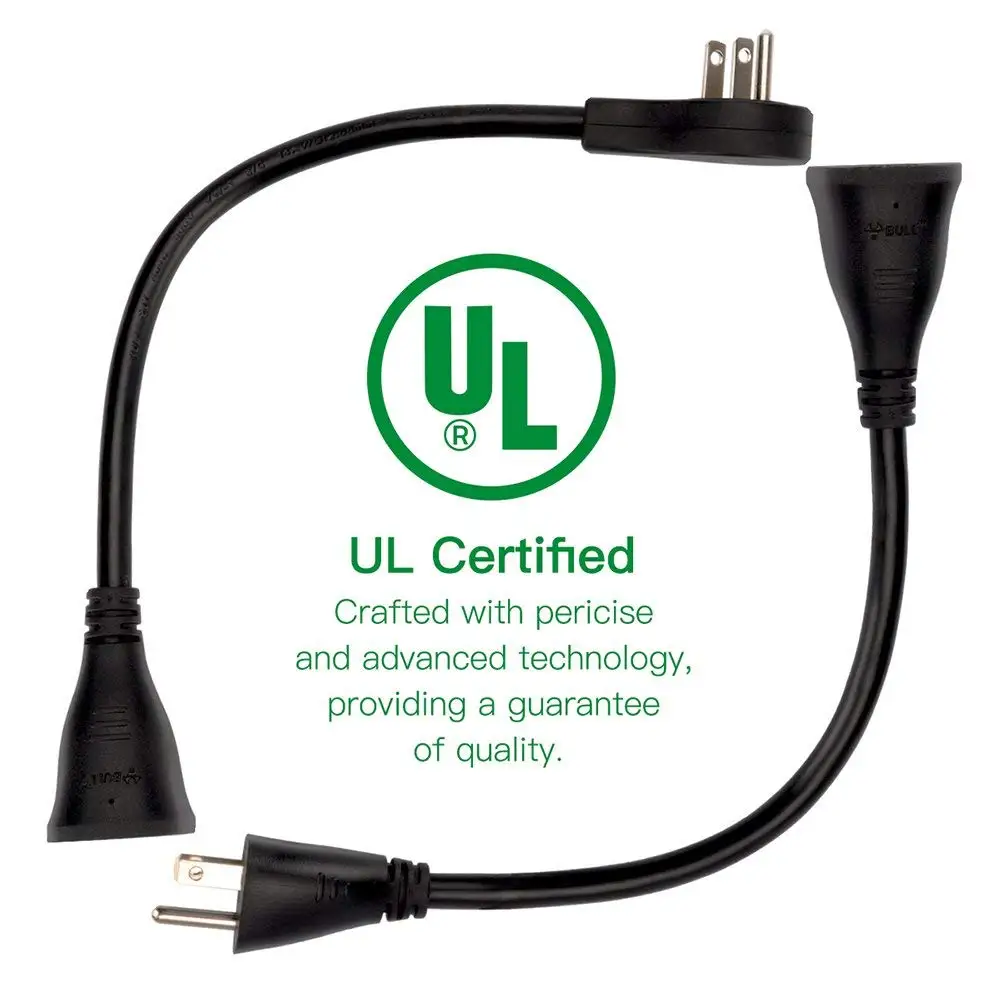 Bull Мощность удлинитель с вращающимся плоский Разъем UL 14AWG 15A 1ft электрический