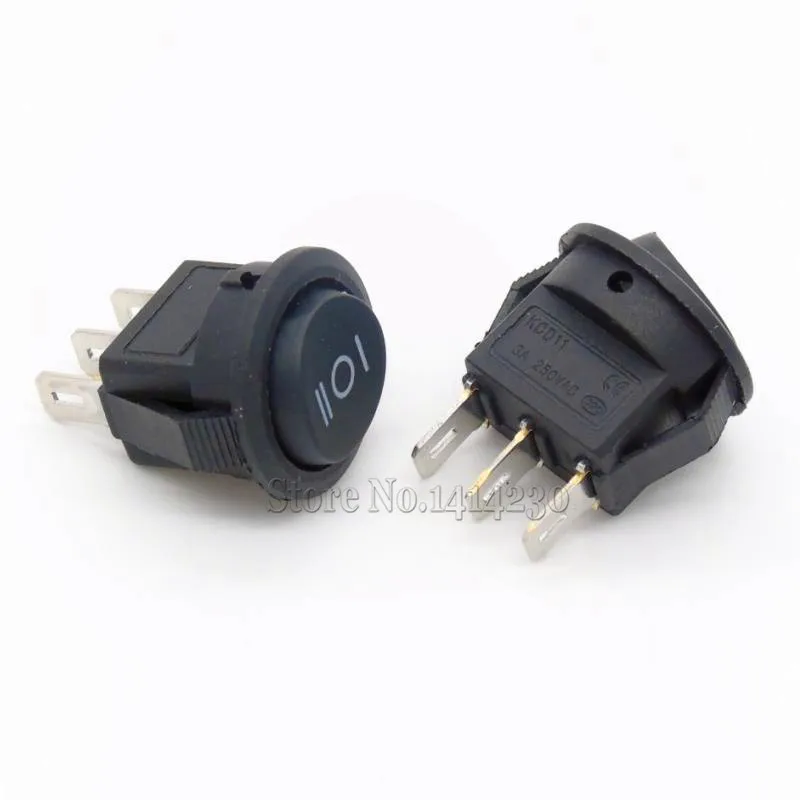 10Pcs 16mm Diameter Small Round Black 3 Pin 6A/125V 3A/250V SPDT ON-OFF-ON Rocker Switch Snap-in |