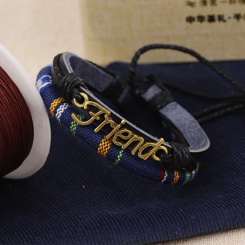AINILIDAN New Fabric Art Wax Rope Woven Bracelets Wristband Vintage Bronze Friend Genuine Leather Bracelet Bangles | Украшения и