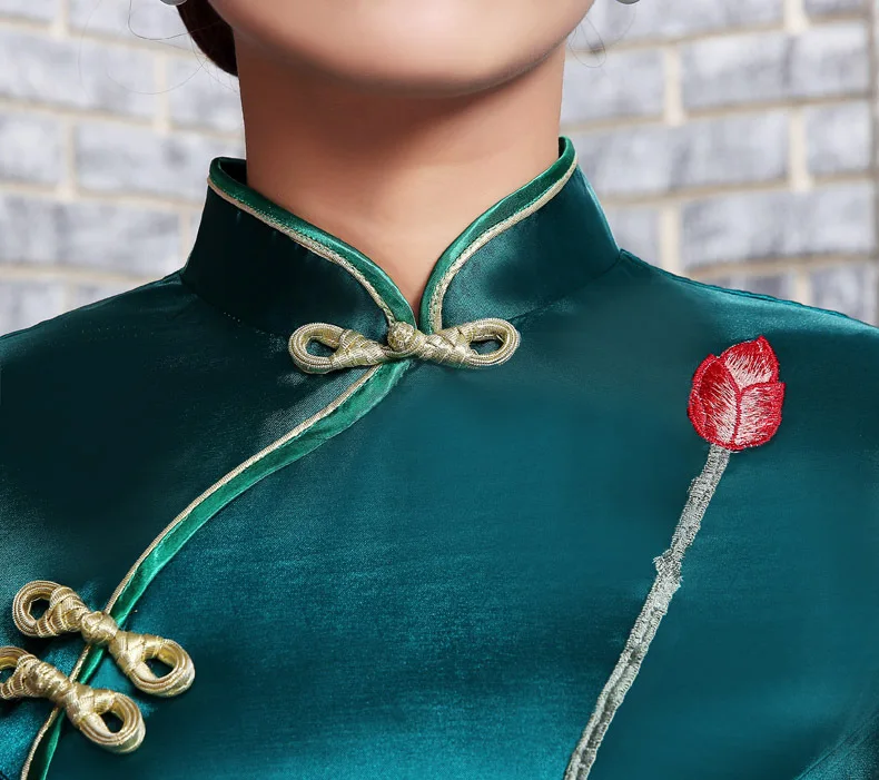 

Green Female Long Cheongsam Vintage Chinese style Mandarin Collar Dress Womens Summer Qipao Slim Party Dresses Vestido S-4XL