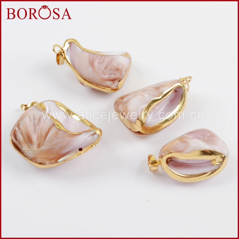 BOROSA Wholesale 10pcs Natural Cowrie Shell Pendant Jewelry With Gold Trim for Necklace Making G1609 | Украшения и аксессуары