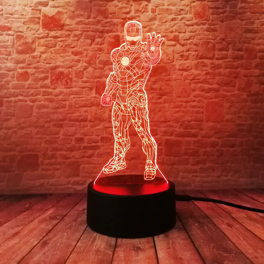 9 вариантов 3D светодиодный Железный человек Bulbing ночные светильники Иллюзия красочный градиент настольная лампа для спальни мальчиков Рождественский фестиваль подарки на день рождения