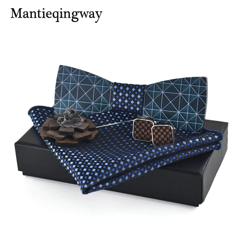 Деревянные галстуки бабочки mantieqingway для мужчин + платок брошка запонки Наборы