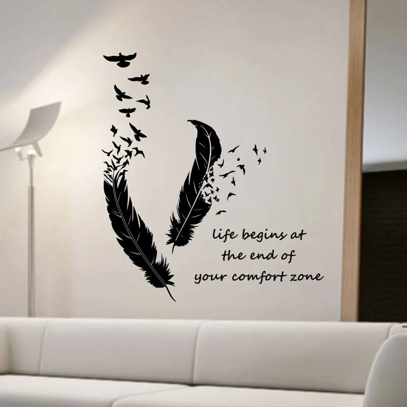 

ZOOYOO Feathers Turning Into Birds Wall Sticker Art Murals Home Decor Living Room Bedroom Decoration Life Begins Wall Decals