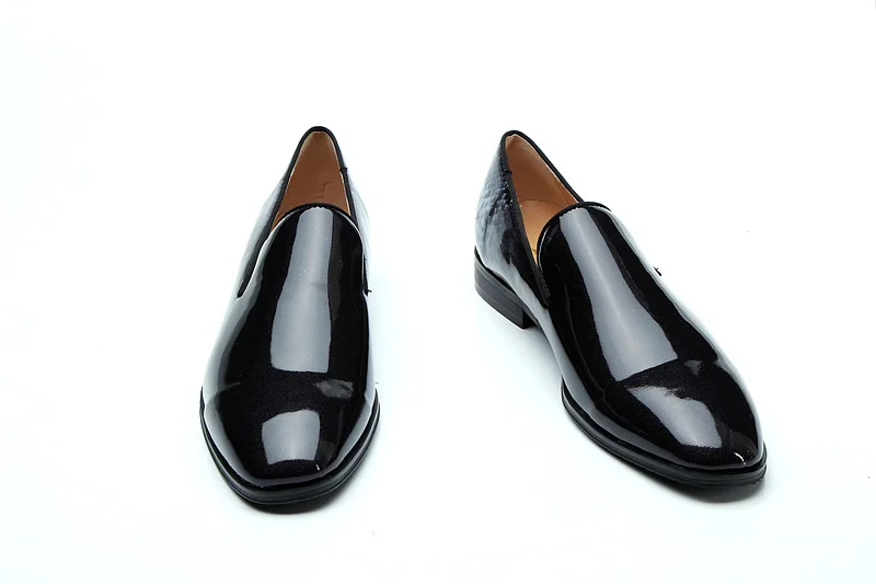 SHOOEGLE High Quality Men Patent Leather Shoes Snakeskin Italy Smoking Fashion Slip-on Loafers Business Dress | Обувь