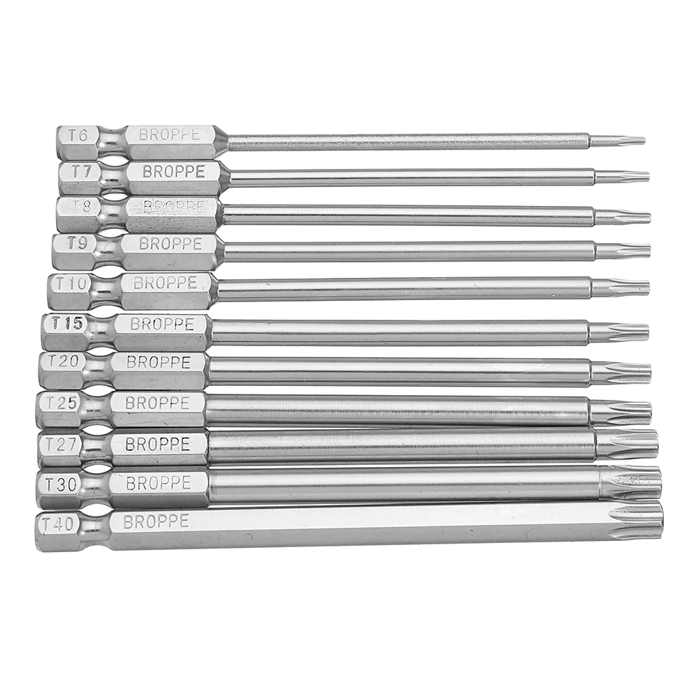 Broppe 11 pcs магнетический S2 Сталь 100 мм длиной Torx шестигранные безопасности сверло для электродрели Набор для Магнитная отвертка инструмент