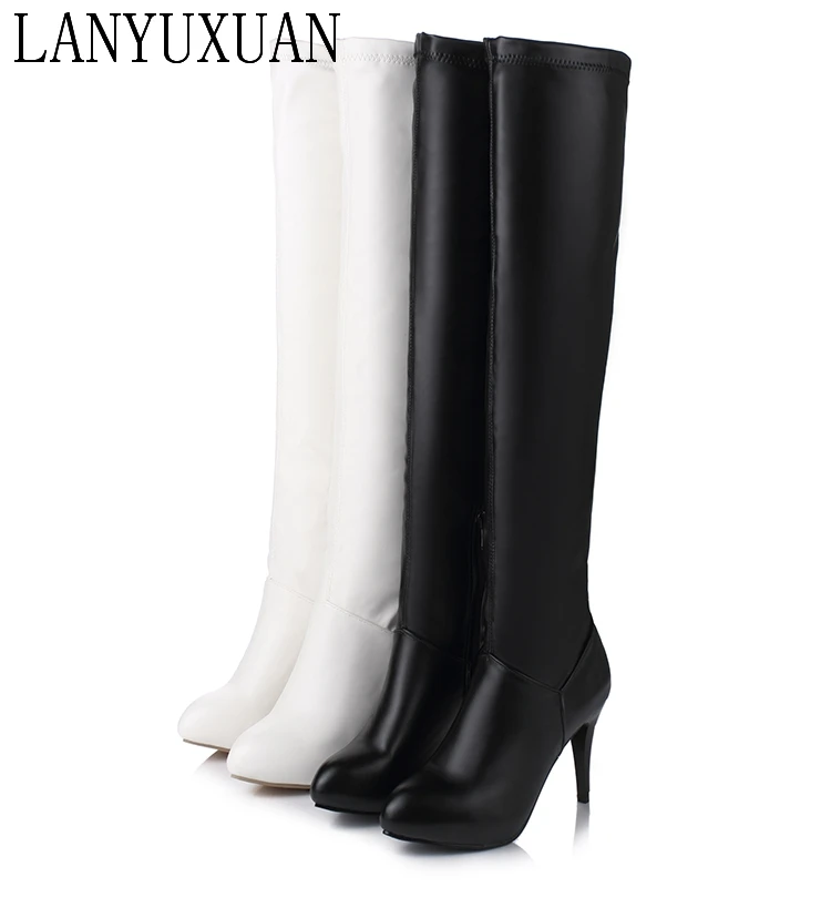 Женские ботинки на высоком каблуке кожаные с круглым носком тонком большой