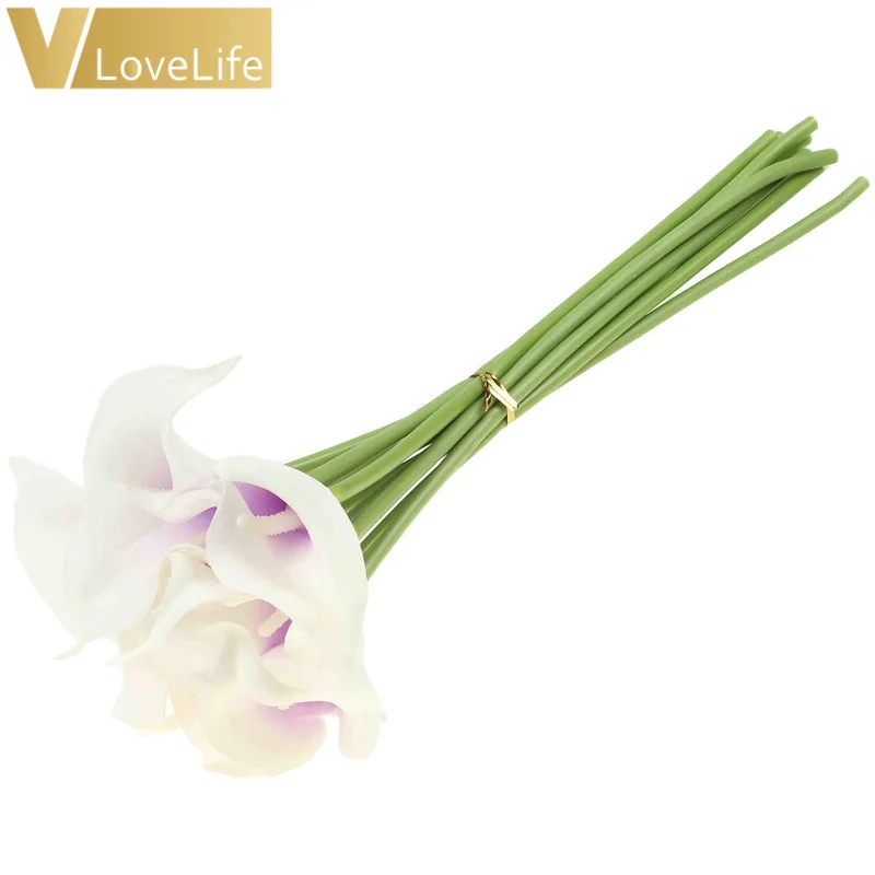 white purple 10 шт. Искусственные цветы Калла Лилия ПЭ Пена букет Искусственные цветы для украшения Свадебные украшения подарок на день Святого Валентина - Цвет: white purple