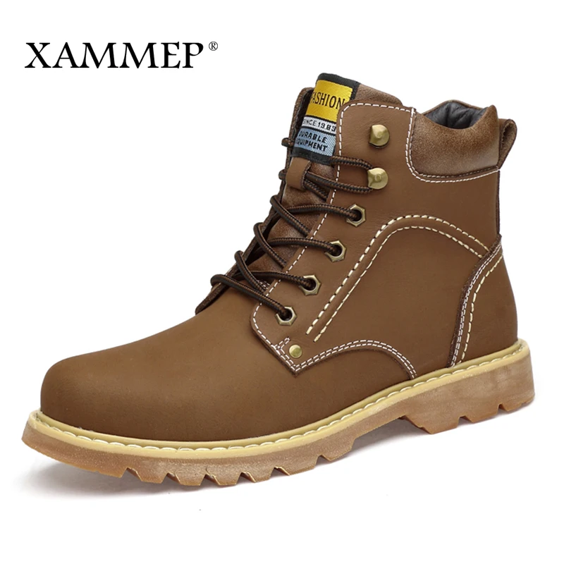 Ботинки Xammep мужские из натуральной кожи брендовая зимняя обувь теплые плюшевые