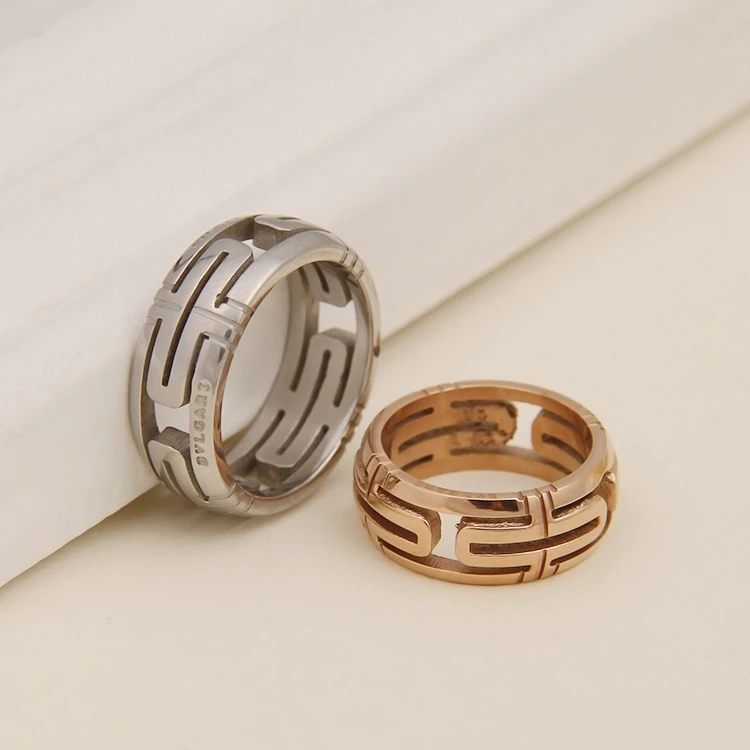 cool European and American fashion hollow back word ring titanium steel rose gold men women couple jewelry | Украшения и