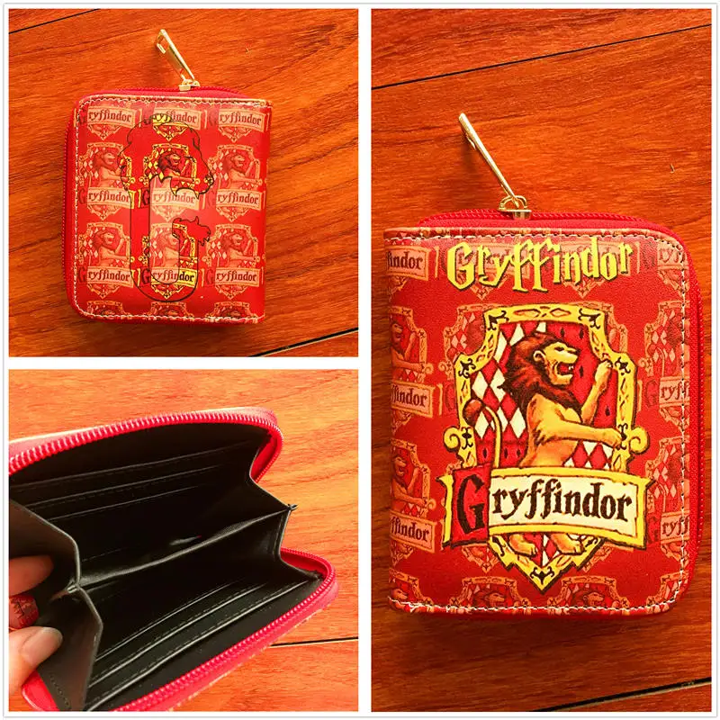 New anime Harry Potter PU short Wallet with zipper Gryffindor card holder purse cartoon magic school W731 | Багаж и сумки
