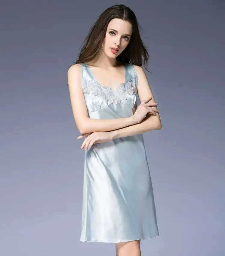 Женская шелковая ночная рубашка с v образным вырезом цветочным принтом в стиле