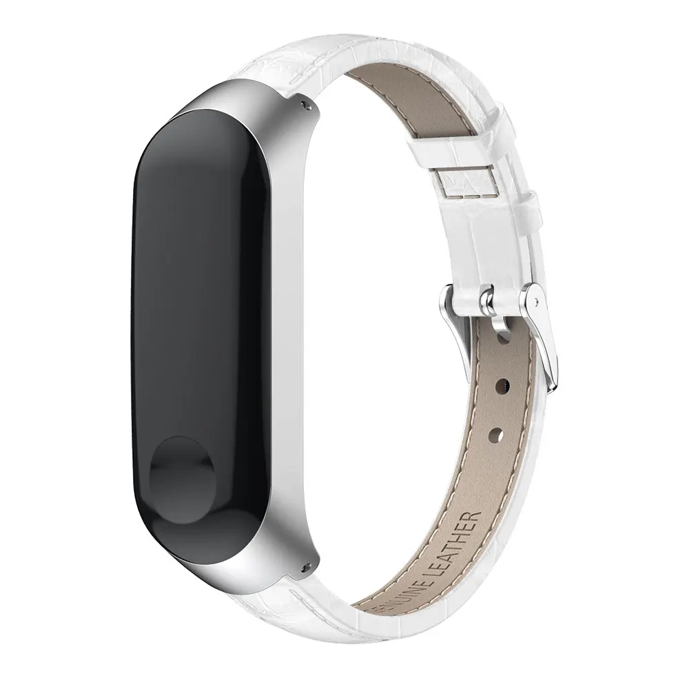 Silver Rose Gold Case Smart Watch band for Xiaomi Mi Band 3 Crocodile Leather strap For xiaomi mi band 3 bracelet Miband 3 Strap