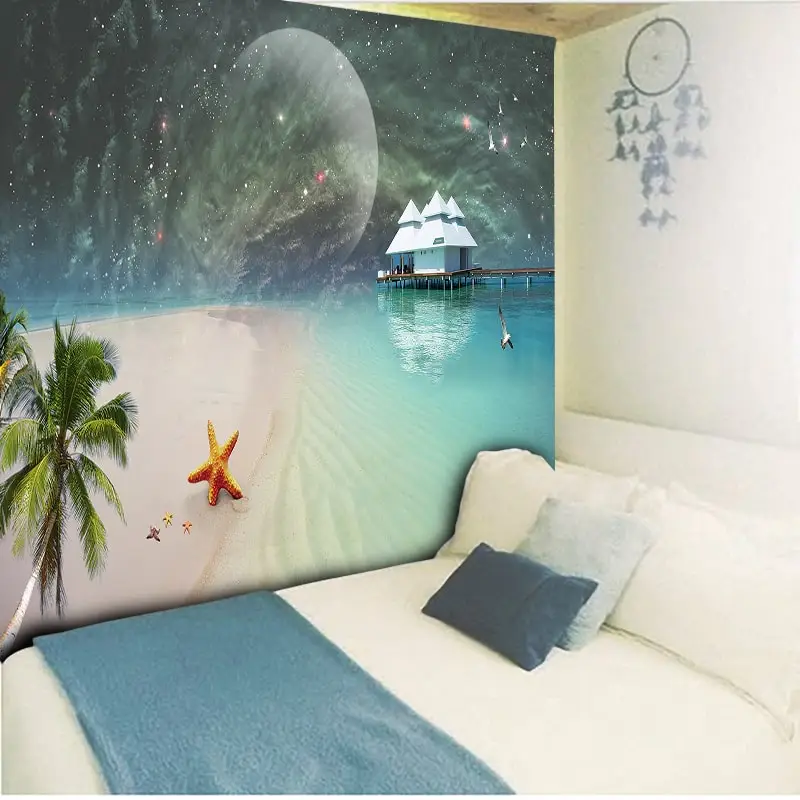 Moon Beach гобелен галактика настенный кокосовый гобелены художественный ковер