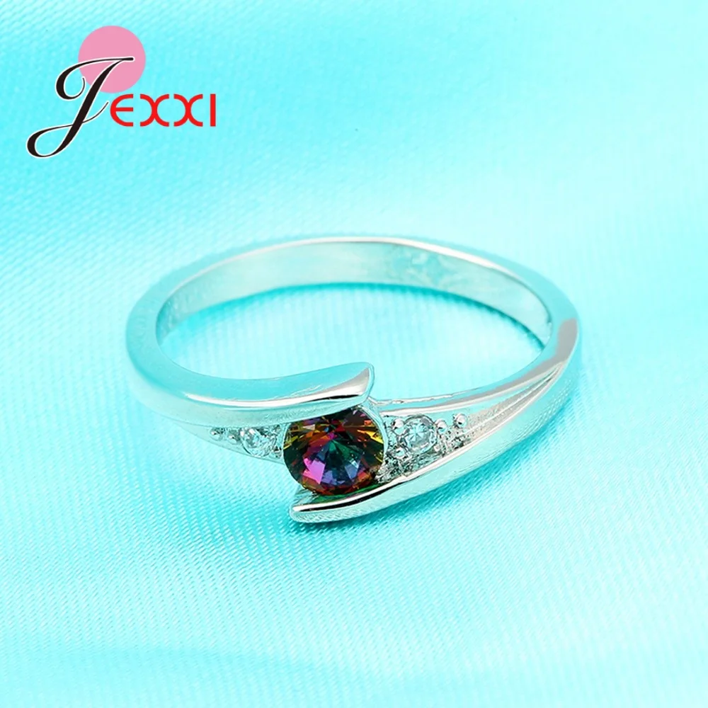 

Cute Color Cryatal White Cubic Zircon Engagement Party Jewelry 925 Sterling Silver Rings For Women Fashion Finger Ring