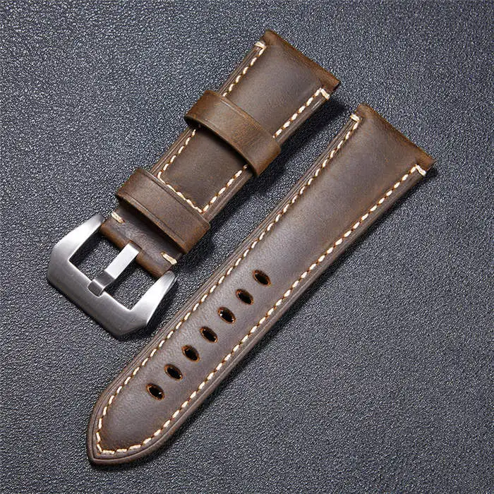 brown(silver buckle) Высокое качество, винтажный ремешок Crazy Horse из натуральной кожи, красный, синий, коричневый, ремешок для часов 22 мм, 24 мм, 26 мм, браслет с твердой пряжкой - Цвет ремешка: brown(silver buckle)