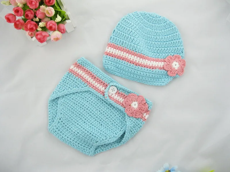 Бесплатная доставка вязаная шапочка для девочки и подгузник комплект