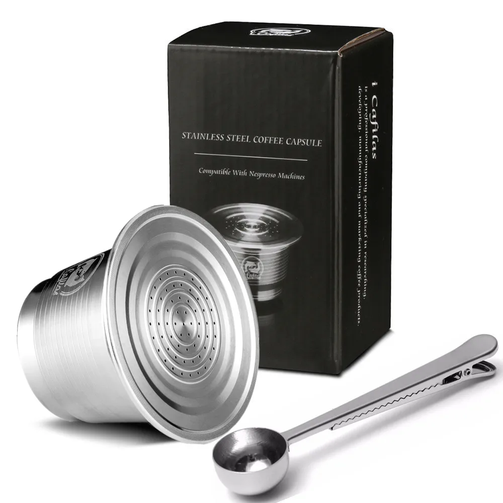 1 Capsule 1 Spoon ICafilas фильтры для кофейных капсул из нержавеющей стали для Nespresso многоразовая кофейная чашка ложка многоразовые кронштейны - Цвет: 1 Capsule 1 Spoon