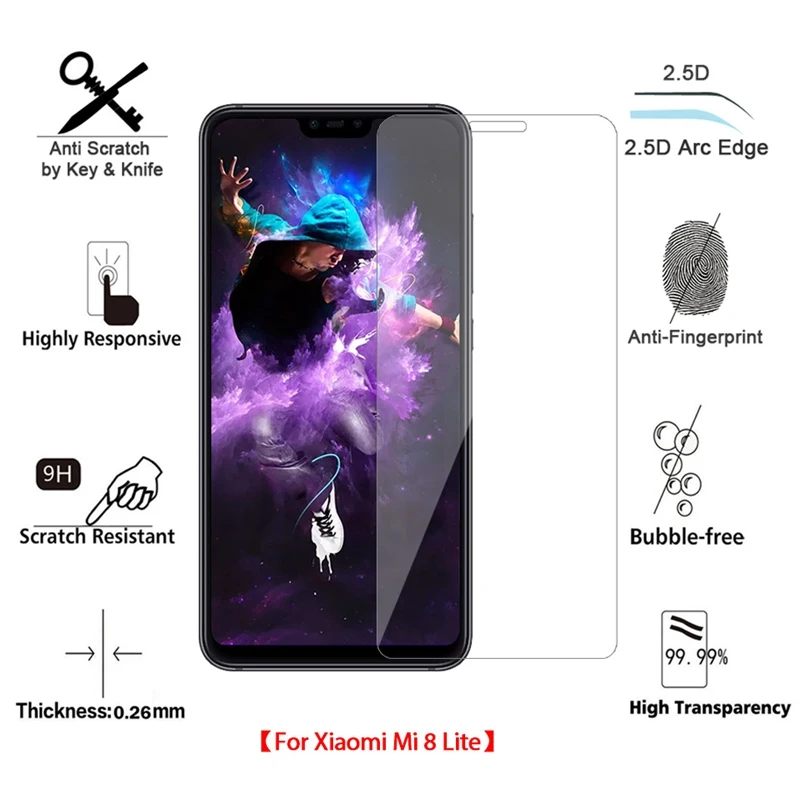 Закаленное стекло для Xiaomi Mi 8 Lite 9H 2.5D Phone lite пленка Защитное SE Mi8 защита