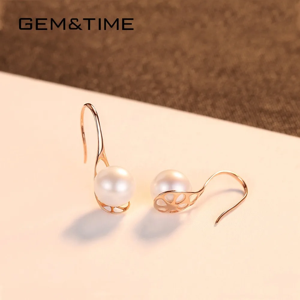 Gem& Time, 18K золото и розовое золото, серьги-капли для женщин, для свадьбы, помолвки, натуральный пресноводный жемчуг, Brincos AU750 E18011