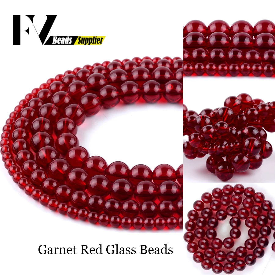 Гладкие гранатовые красные стеклянные круглые бусины россыпью для изготовления