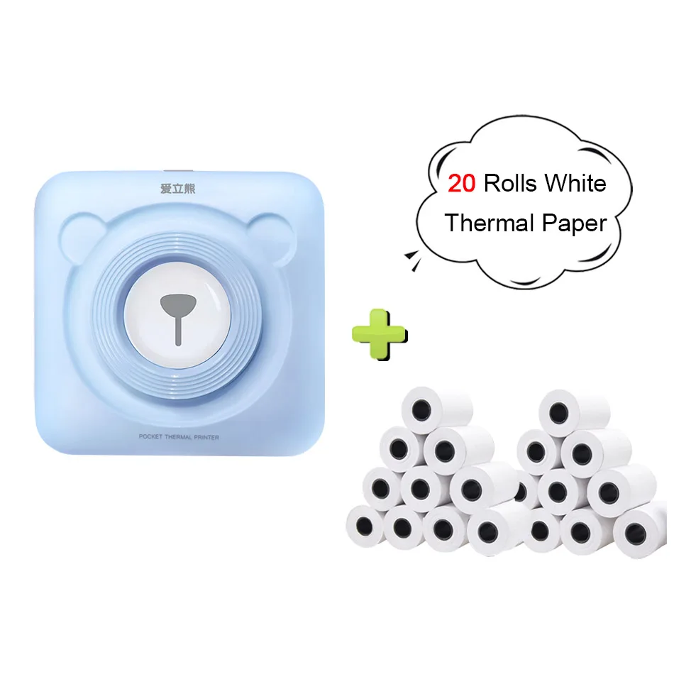 Blue-20-ROLLS Pape Портативный Термопринтер Bluetooth 58 мм Мини Беспроводной POS Тепловизионный Фото Принтер для Android IOS Мобильный Телефон GZM5804 - Цвет: Blue-20-ROLLS Pape
