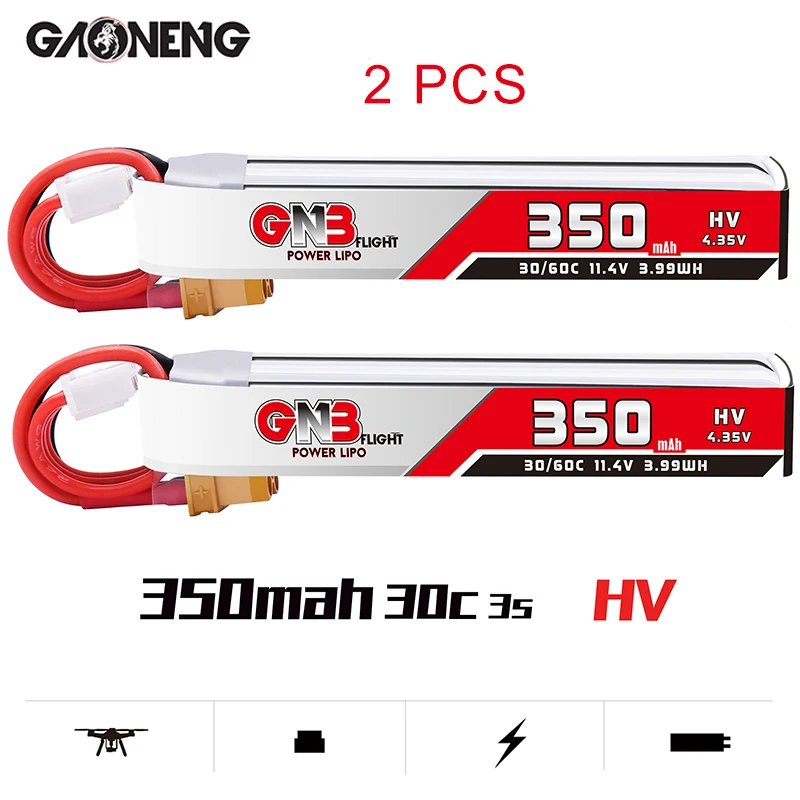 

2 шт., литий-полимерные батареи Gaoneng GNB 350 мАч 3S 11,4 в HV 4,35 в 30C/60C