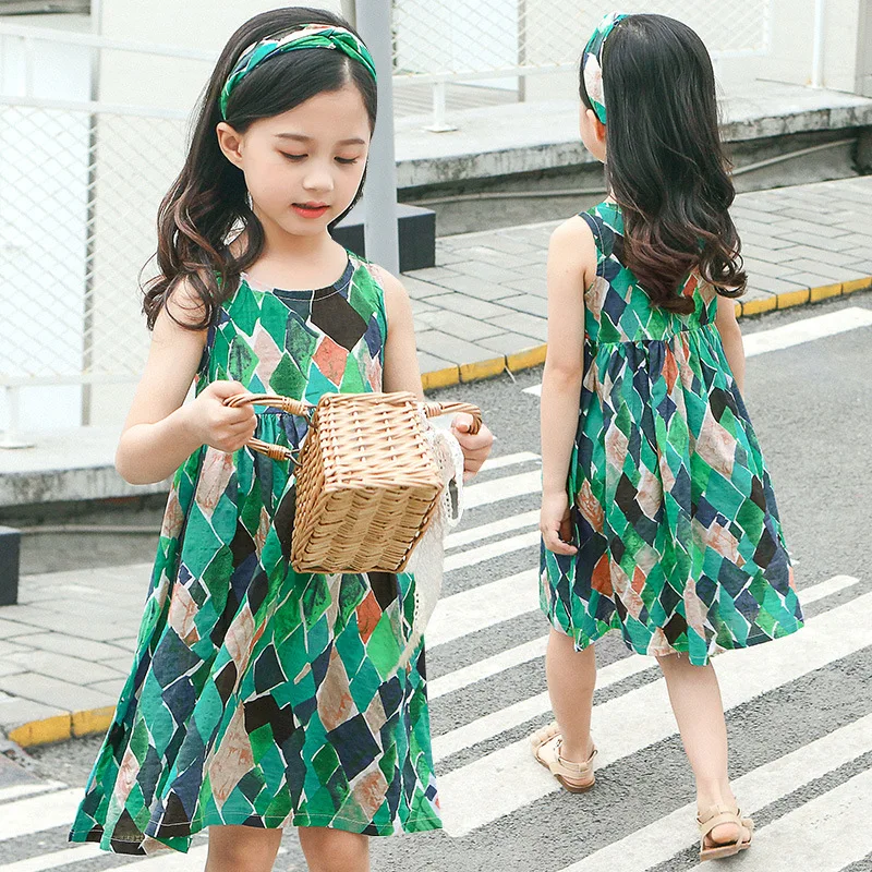 Kids Dresses for Girls Toddler Summer Dress Children 2019 Fashion Sleeveless Plaid Gift Headband 3 4 5 6 7 8 9 10 11 12 13 Years | Детская