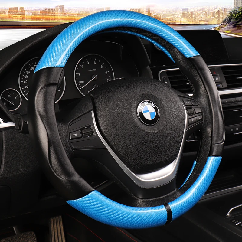

Carbon Fiber Sport Genuine Leather Car Steering Wheel Cover Size M 38cm for BMW X1 X3 X5 X6 E36 E39 E46 E30 E60 E90 E92