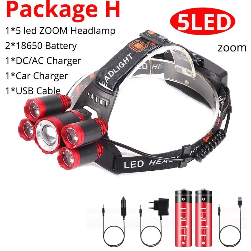 Package H Светодиодный налобный фонарь 3 x XML T6 светодиодный налобный фонарь на выбор зарядное устройство для кемпинга/охоты/рыбалки - Испускаемый цвет: Package H