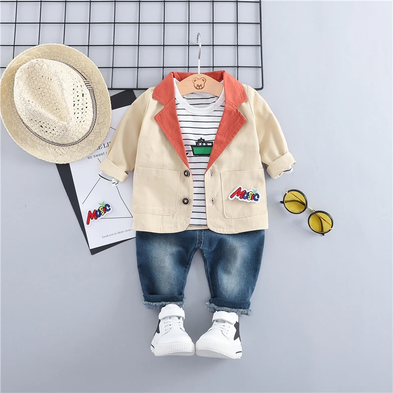 WENWENDEXINGFU 2019 Baby Boys Clothing Sets Toddler Children Clothes Suits Coats Stripe T Shirt Jeans Infant Kids Inafnt Coatume | Детская