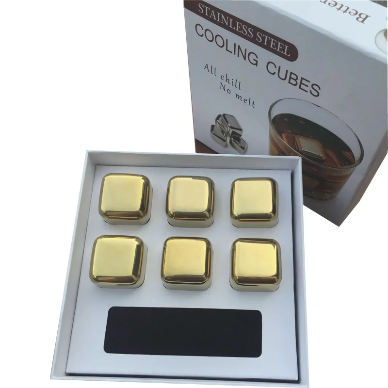 

6 Pcs/lot Golden Whisky Steel Ice Cooler Whiskey Stainless Stones For Whiskey Beer Bar Household Wedding Gift Favor Christmas