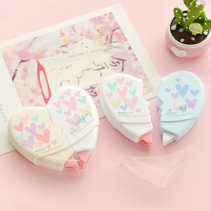 

2 Pcs/set Creative Love Heart correction tape kawaii 10M cute detachable Error correct tape stationery office school supplies