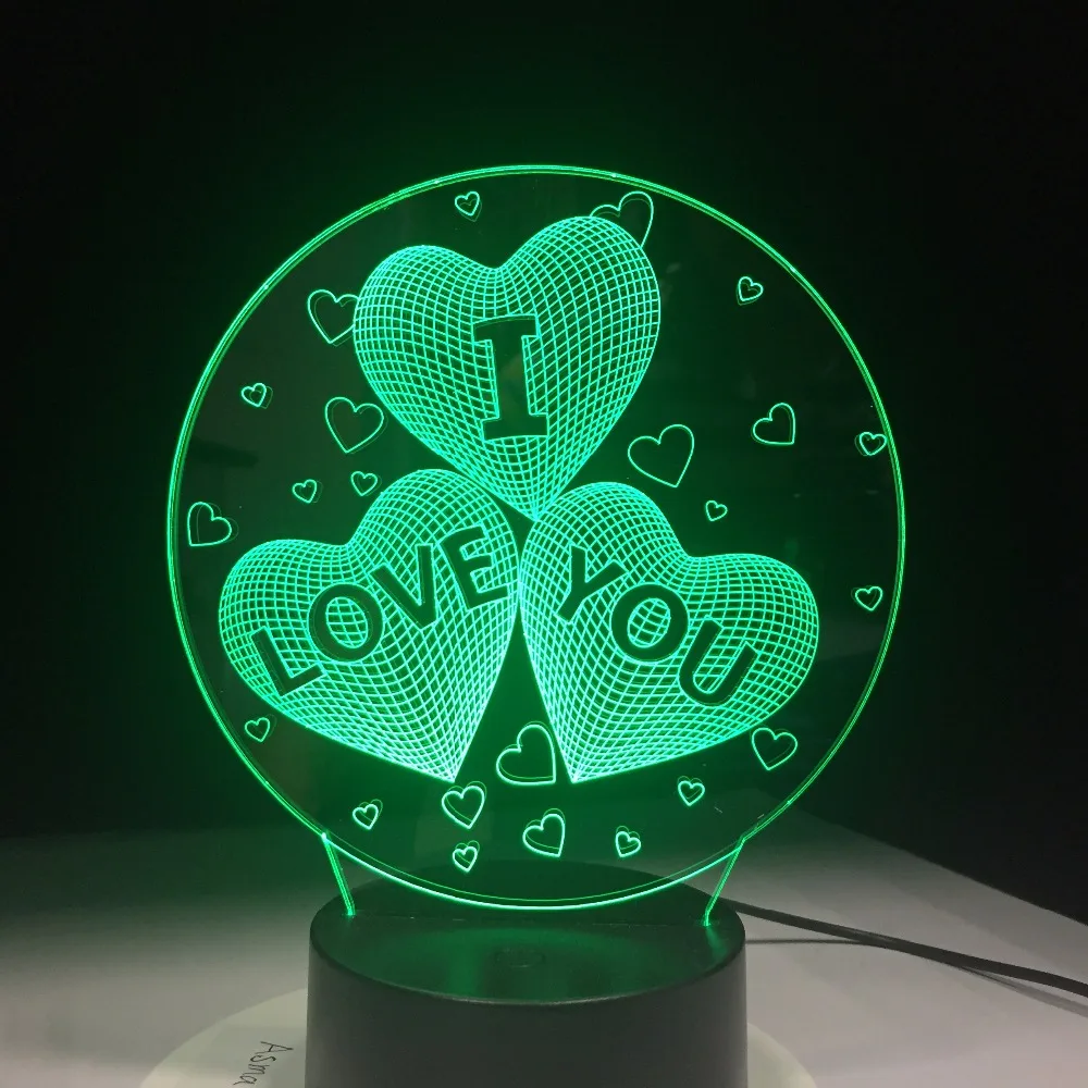Новейшая Красочная 3D лампа голограмма I LOVE YOU USB акриловые лампы Светодиодная