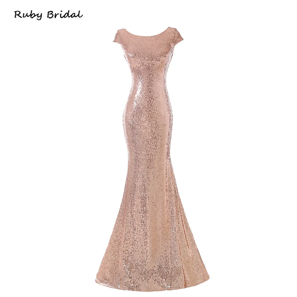 Ruby Bridal 2017 длинное платье цвета шампанского золотого с блестками Платья для