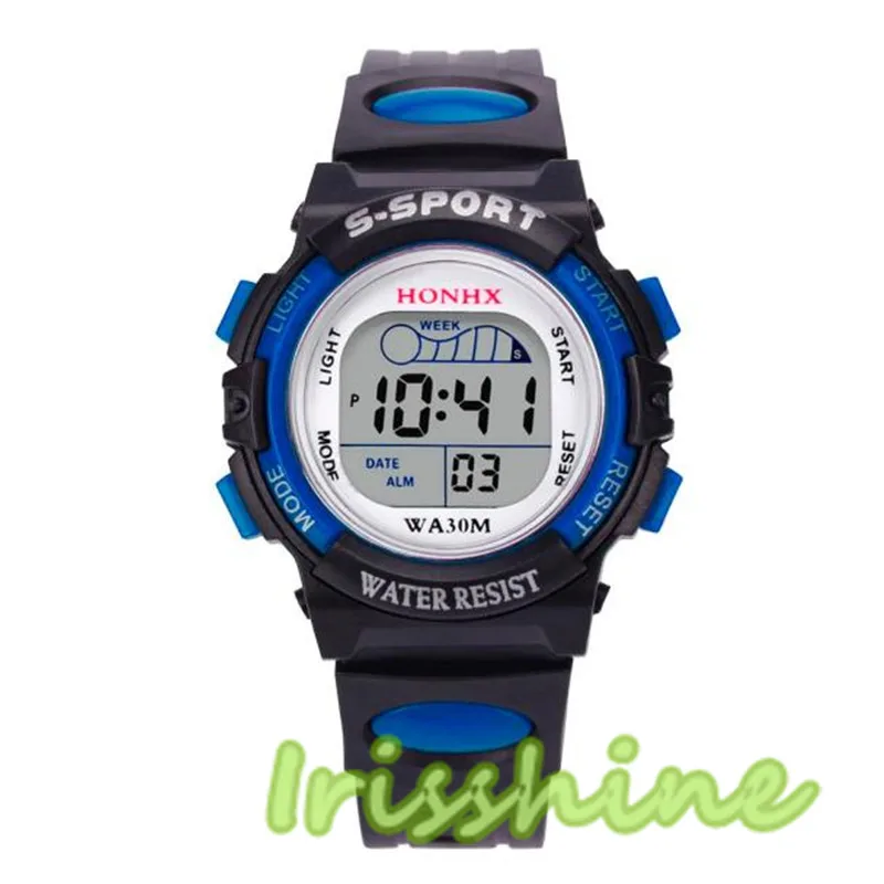 

Irissshine #7018, водонепроницаемые цифровые светодиодные спортивные часы для мальчиков, детские часы с будильником и датой, подарок