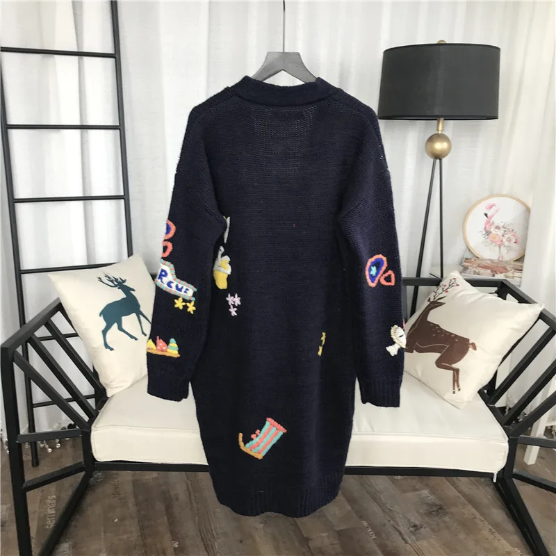GRUIICEEN embroidery long cardigan jacket oversized V-neck casual knitting sweater coat GY2018359 |