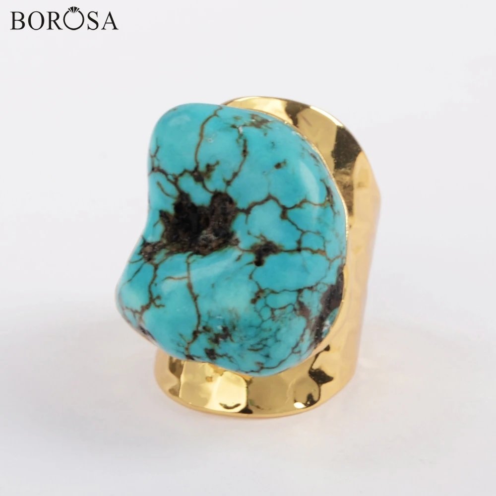 Женские кольца BOROSA натуральная бирюза опт синие грубые с камнями Howlites Gild