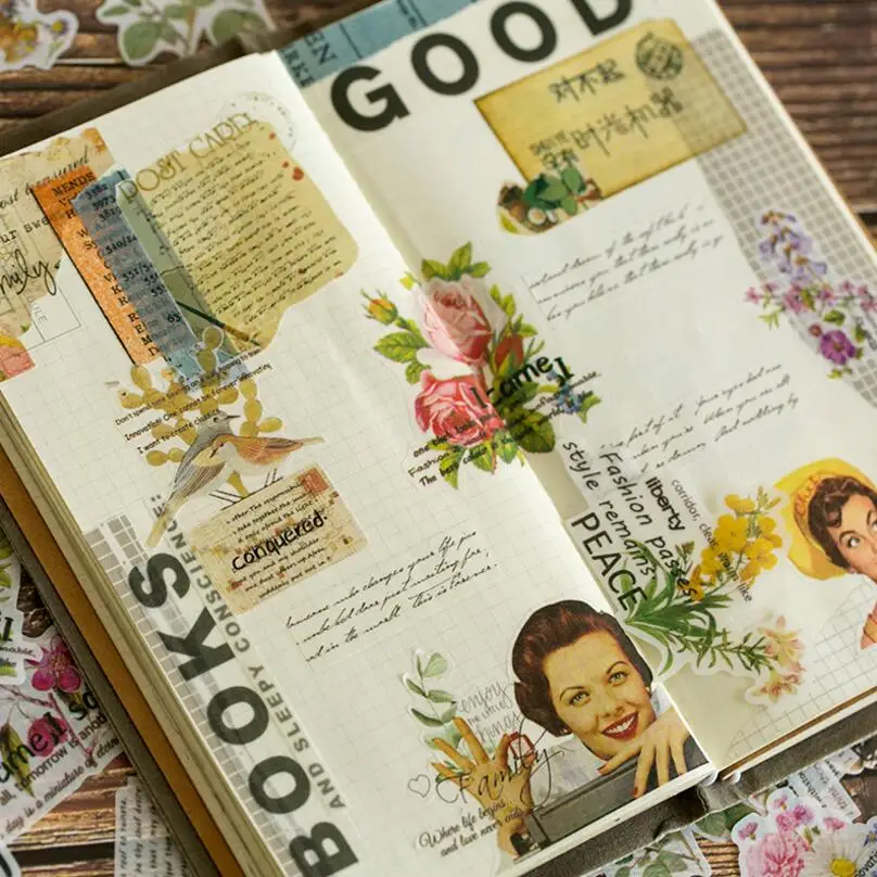 60 шт./лот дневник японский бумажный цветок винтажный английский стих