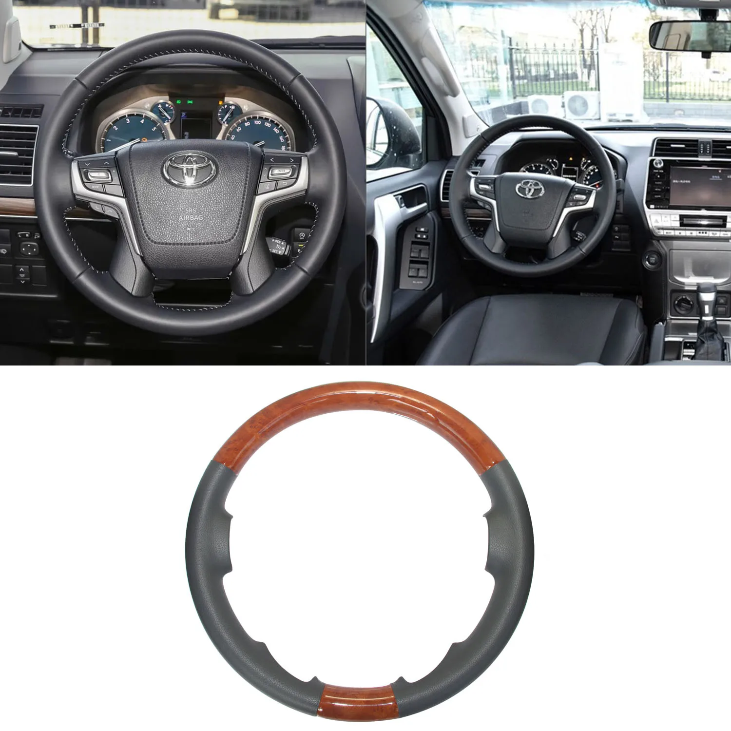 Серая кожаная легкая деревянная Насадка На Руль крышка декор для Toyota 2016 2018 Land Cruiser