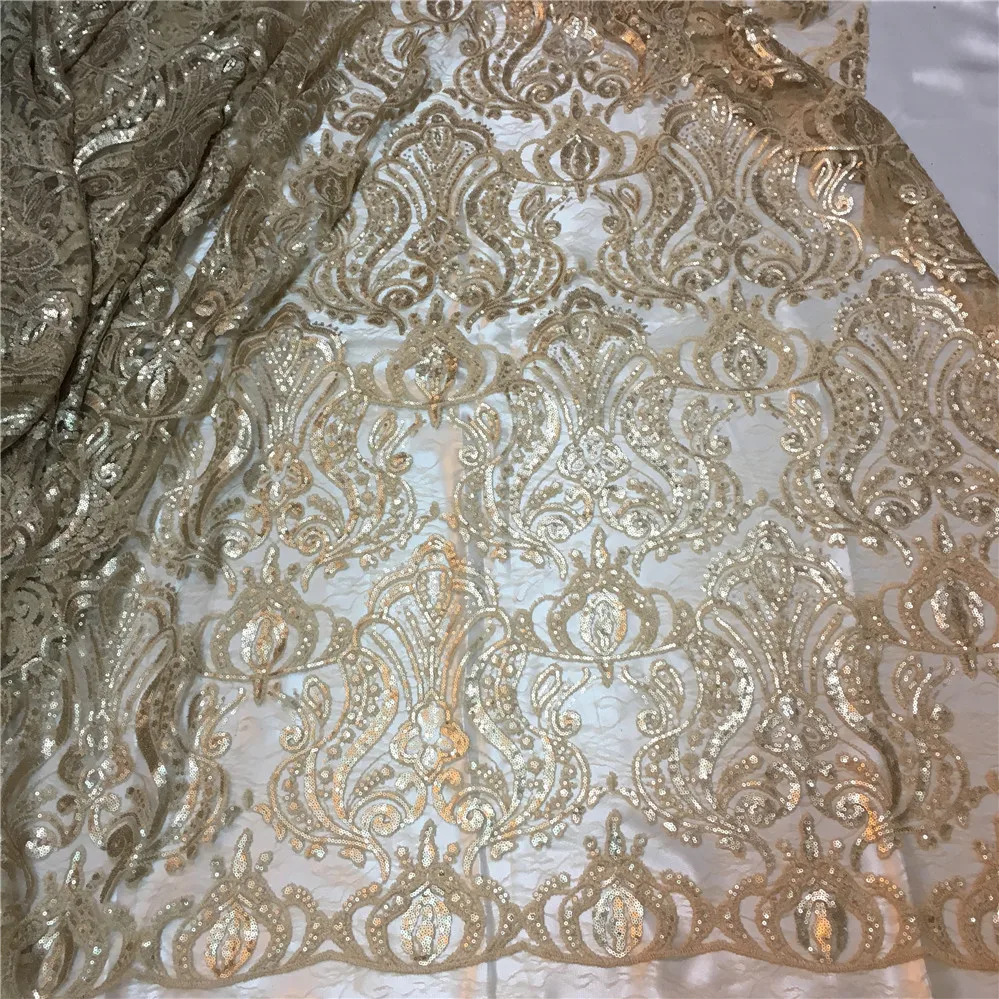 

JRB-20278 Latest Bling bling French net lace fabric champagne gold African sequins tulle lace fabric for party dress