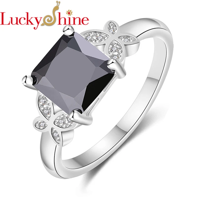 Luckyshine модные мистические Квадратные Кольца с черным ониксом и цирконием