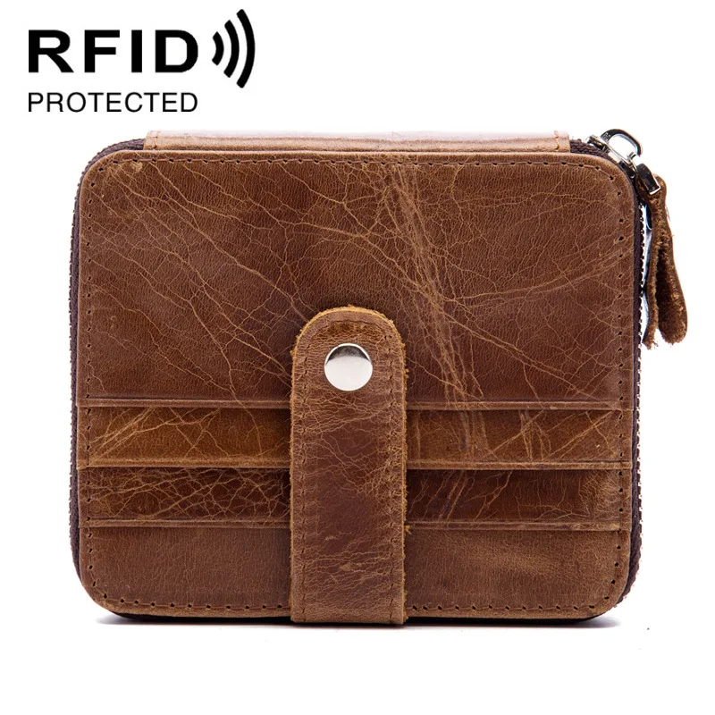 Молния слой воловья кожа RFID Анти дегаузинг Мужская натуральная масло воск