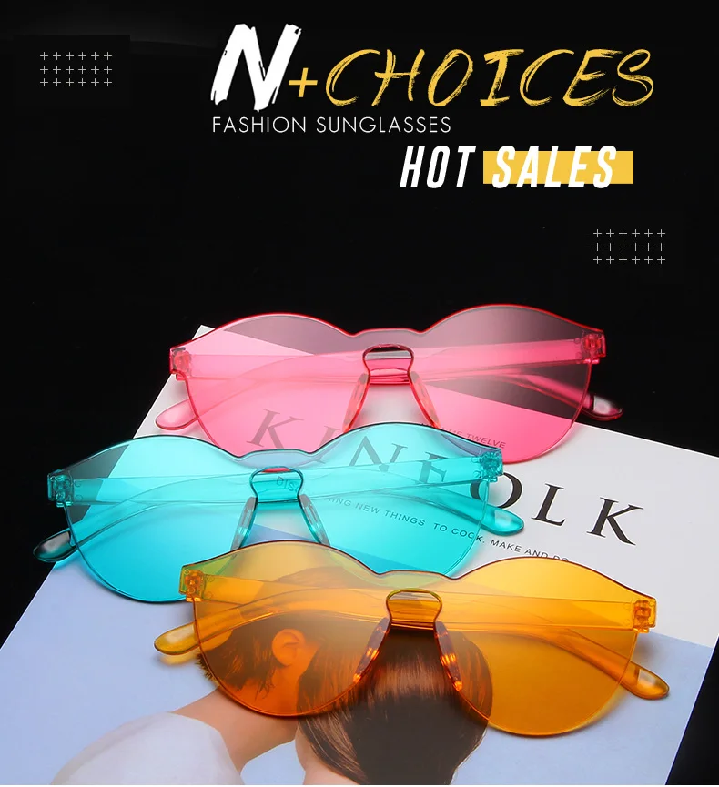 new arrival round orange sunglasses women transparent orange purple frameless sun glasses festival oculos de sol feminino