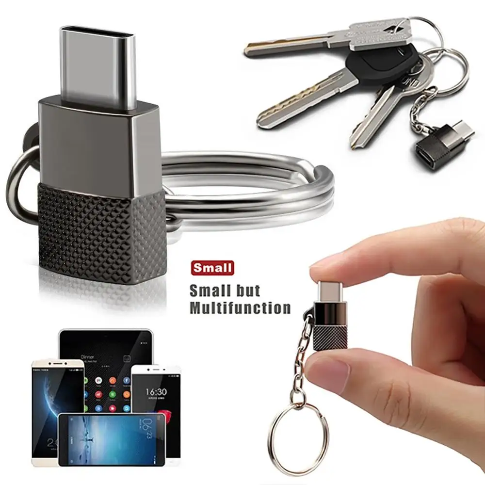 Цинковый сплав Micro USB к Тип-C адаптер с металлической цепочкой V8 Android C зарядки дата